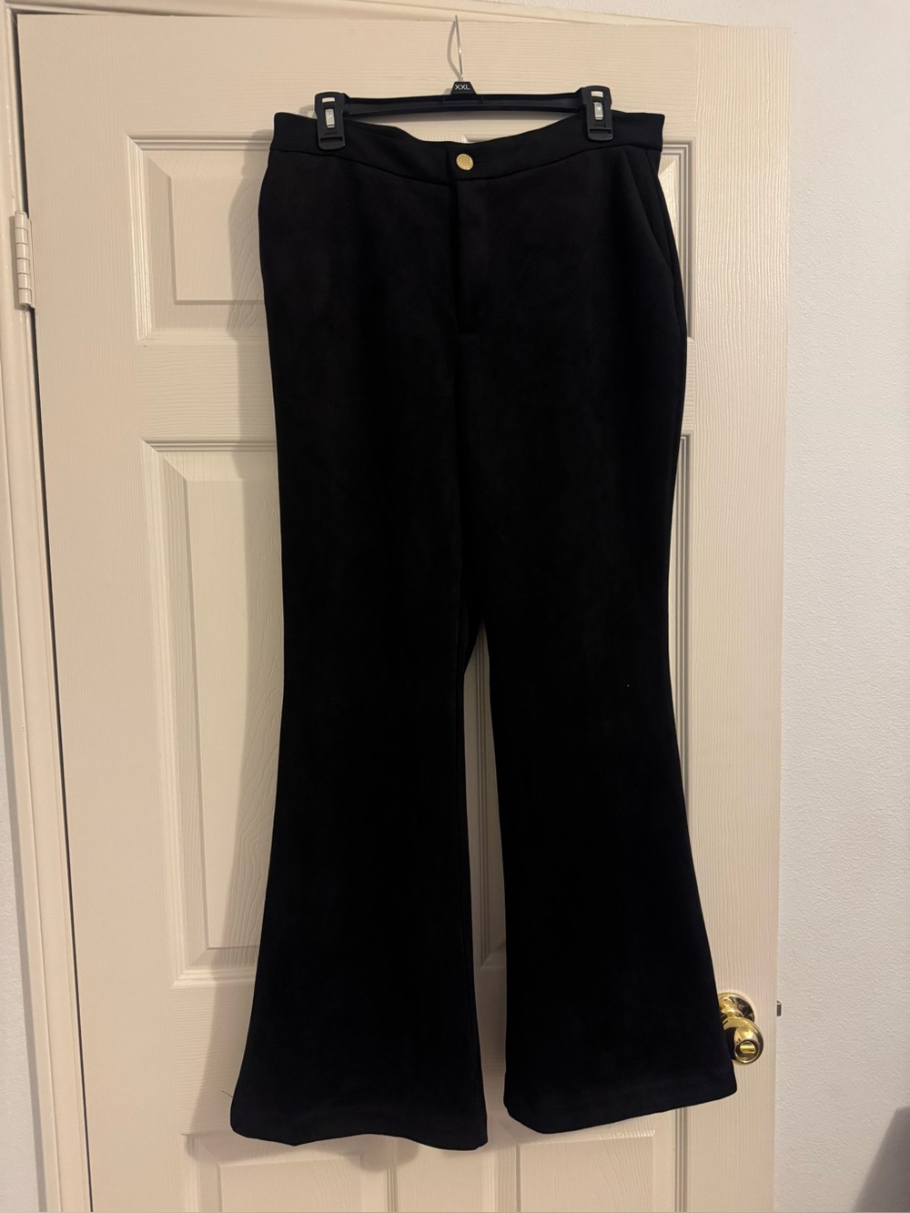 Women’s Black Flared Trousers with Gold Button